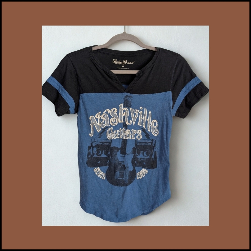 Blue and Black Women's Guitar Graphic T-Shirt